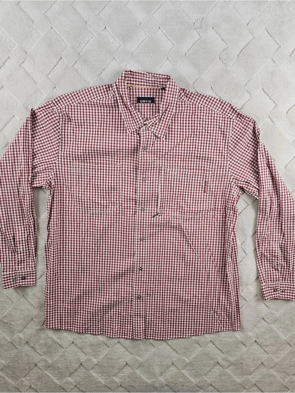 Orvis Tech Shirt Mens Extra Large Button Up Red White Gingham Plaid